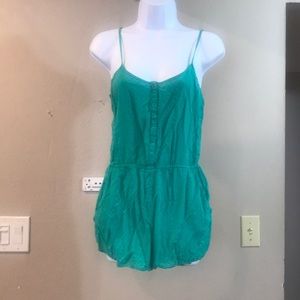 Turquoise Romper, with black dots